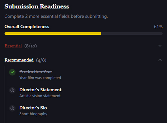 Film festival submission checklist